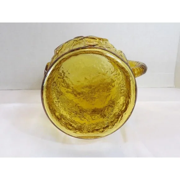 Vtg MCM Anchor Hocking Rain Flower Amber Glass Crinkle Pitcher Retro 10” 72 Oz - Picture 8 of 8